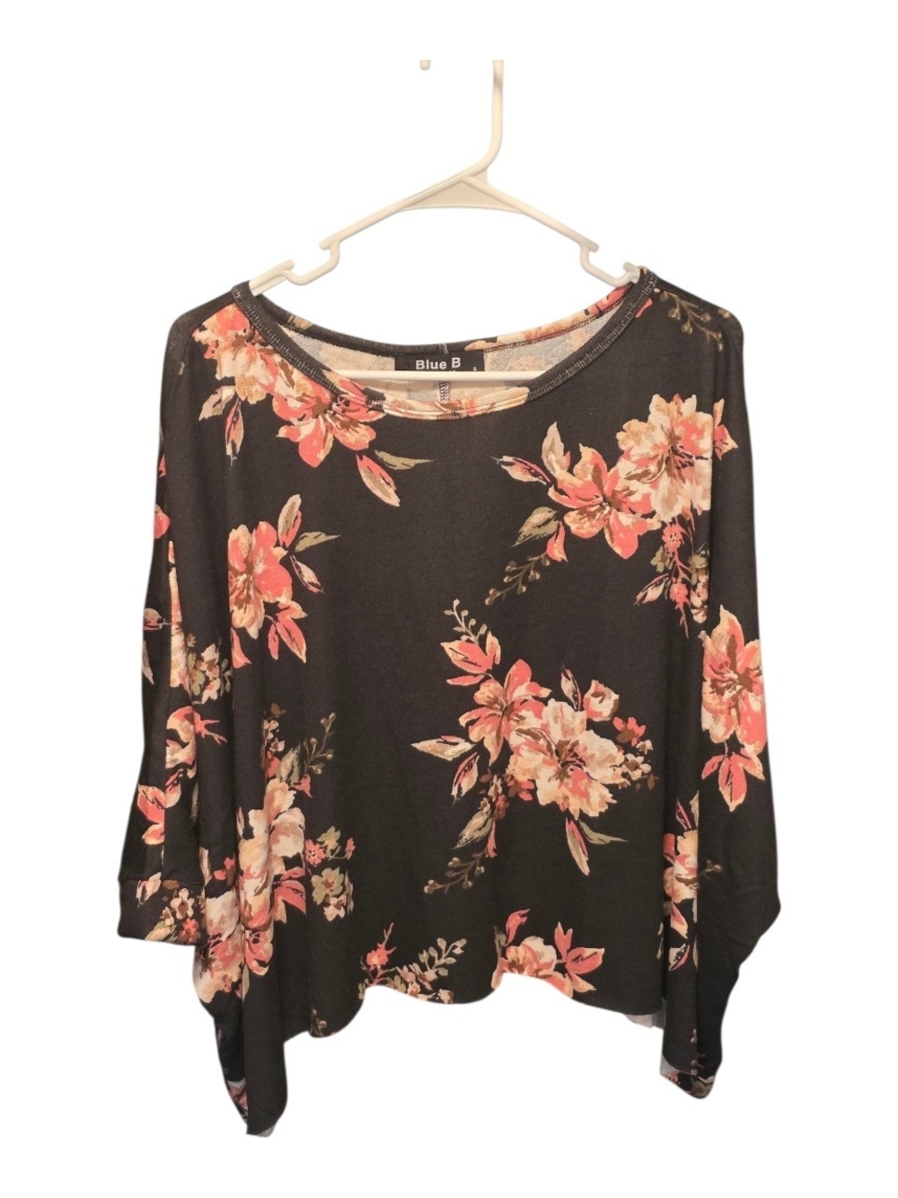 Blue B Black Floral Scoop-Neck Tunic with Pink Blossoms
